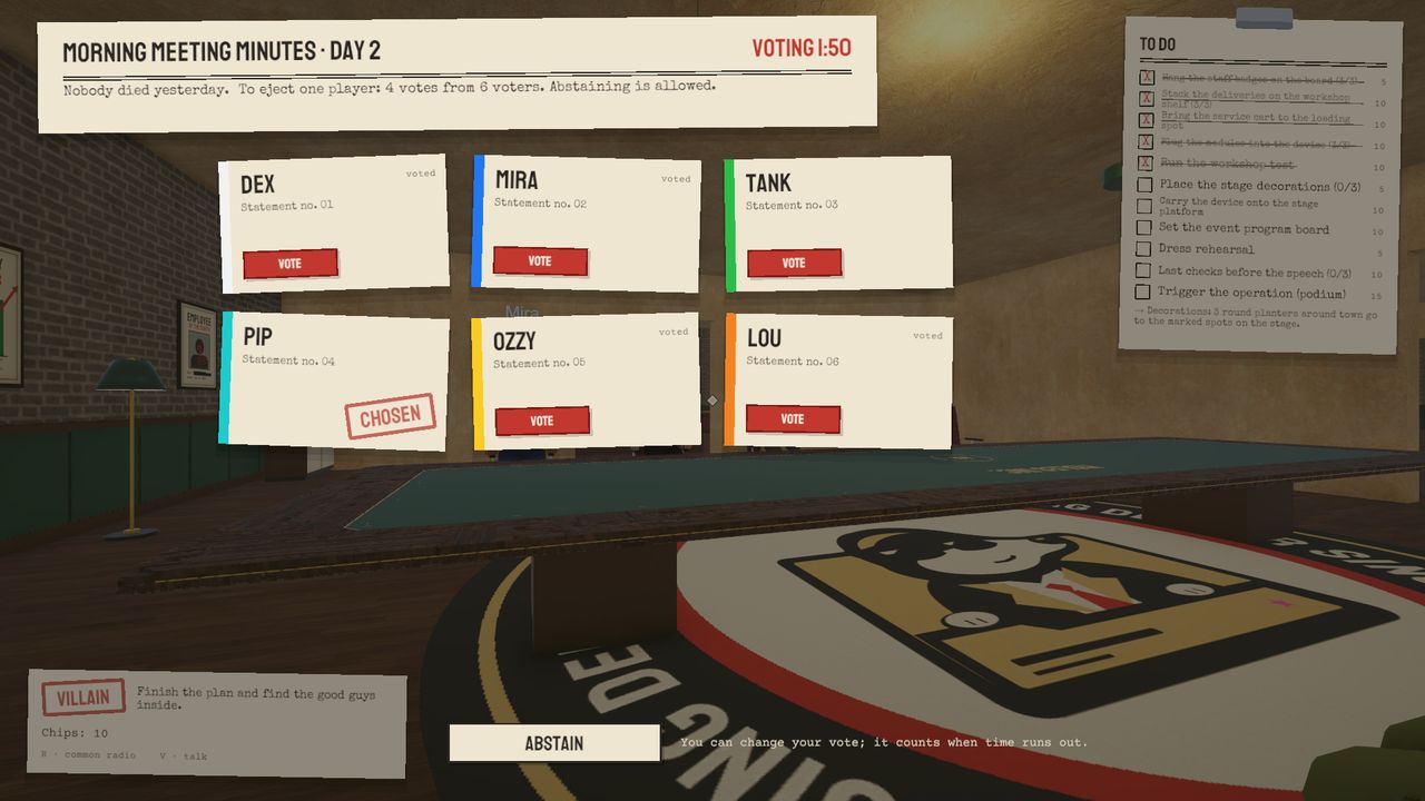 Morning meeting vote screen